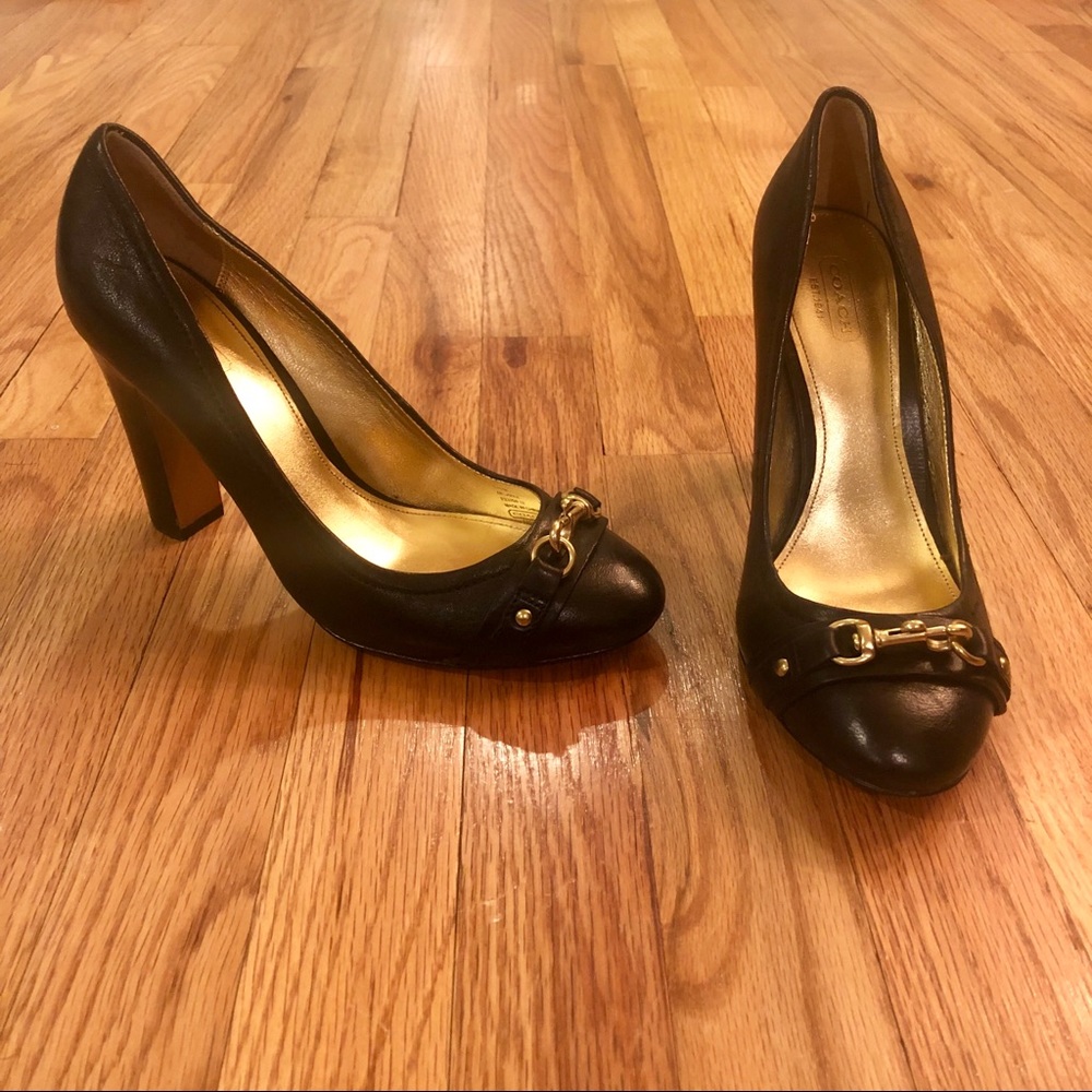 Black Leather Coach Heels